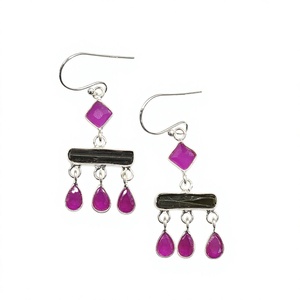 Pendientes de Plata 925 Estilo Étnico con Múltiples Piedras Preciosas, Turmalina Verde y Rubí, Joyería Boho al por Mayor - Product Image 2