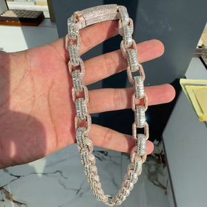 Custom Moissanite Cuban Link <b>Chain</b> Rapper <b>Necklace</b> Fine Jewelry S925 Silver VVS Baguette Moissanite Cuban <b>Chain</b> for Men - Product Image 1
