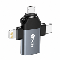 Adaptateur OTG 3-en-1 Biaze USB-C iPhone L Micro USB Multi-Connecteur OTP pour Ordinateur Portable et Tablette, Convertisseur OTG, Prise en Charge Clé USB et Clavier