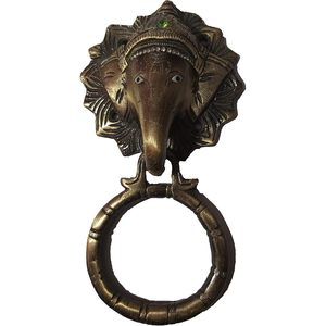 PARIJAT HANDICRAFT Aldaba de puerta de latón Diseño de cabeza de elefante para tirador de cajón de puerta y perilla de manija de anillo Hardware - Product Image 1