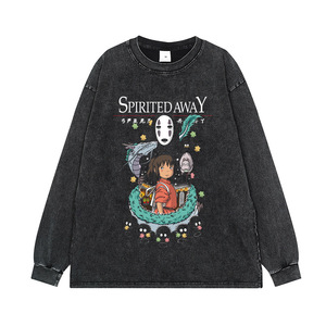 Chemise à manches longues pour homme en coton 100% noir lourd personnalisé de 300 grammes, lavage à l'acide, imprimé graphique Pokemoned Dragoned <span class=keywords><strong>Ball</strong></span> One Pieces Anime - Product Image 5