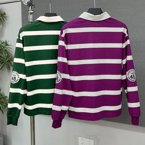 Camiseta Polo de Gran Tamaño con Diseño Estampado al por Mayor, Camiseta de Rugby a Rayas Bordada en Algodón, Camiseta de Manga Larga Gruesa para Hombre - Product Image 2