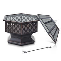 Table de foyer extérieur hexagonale en acier inoxydable, sans fumée, pour jardin, au gaz ou au bois, vente en gros