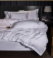 Parure de lit en mélange polyester-coton blanc pur personnalisable pour hôtel étoilé et gîte – Housse de couette, drap et taies d'oreiller – Kit quatre pièces