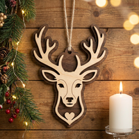 Cabeza de Reno Retro de Madera Contrachapada de Doble Capa |   Adorno Personalizado de Cabeza de Animal en 3D |   XIAOYAN AW065 Bolas de Navidad al por Mayor para Decoración Navideña