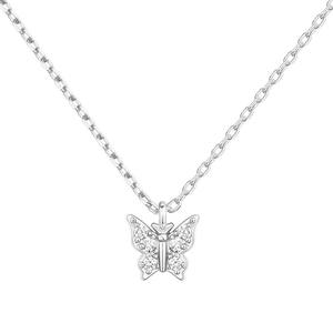 Collier pendentif papillon plaqué argent avec zircon cubique serti pavé, pour un usage quotidien, bijou unisexe, cadeau - Product Image 1