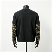 T-shirt Henley à manches longues pour homme, noir délavé, imprimé camouflage, 100% coton, 320g, coupe oversize, style streetwear, personnalisable OEM/ODM