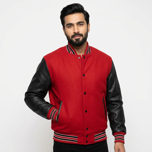 Blouson universitaire léger pour homme en chenille, broderie streetwear, respirant, écologique, col montant, en toile de laine, hiver - Product Image 1