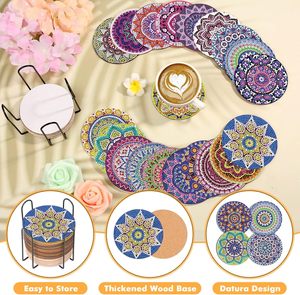 <span class=keywords><strong>Kit</strong></span> de sous-verres en bois 5D personnalisés OEM, motif Mandala, avec support, sous-verres de peinture diamant à marque privée pour l'artisanat - Product Image 4