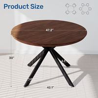 Table à manger ronde moderne en bois massif avec design imperméable et durable, pieds croisés en métal noir et pieds réglables pour la cuisine