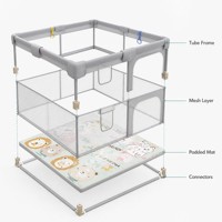 Parc de jeu pliable pour bébé avec clôture en maille, design peu encombrant et montage facile pour les nourrissons de 0 à 2 ans