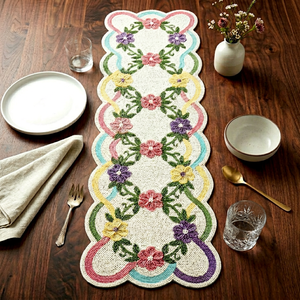 Embroidered Floral Table <b>Runner</b> Cotton Bohemian Home Decor <b>Washable</b> - Product Image 1