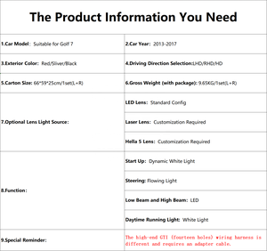 Gruppo Fari <span class=keywords><strong>LED</strong></span> Completo per VW Golf 7 MK7 GTI 2013-2017, Aggiornamento 6000K con DRL Dinamico e Indicatore di Direzione Sequenziale, Plug and Play - Product Image 3
