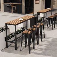 Ensemble de mobilier de café moderne résistant aux intempéries, anti-corrosion, résistant aux UV, en bois plastique long, table de bar de jardin, patio extérieur