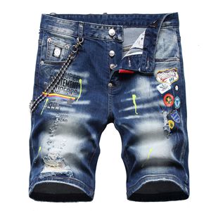 Người Đàn Ông Của Mùa Hè Mỏng Quần Short Denim Lỗ Sơn Punk Phong Cách Thời Trang Đường Phố Thêu Nút Trang Trí Không Thấm Nước Paisley Hộp Sọ Mô Hình - Product Image 1