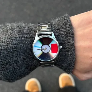 Reloj de la serie Bound2 de Kanye West, de alta gama, con cubierta de CD, movimiento de cuarzo, brazalete de acero, reloj nacional, unisex, esfera azul - Product Image 2