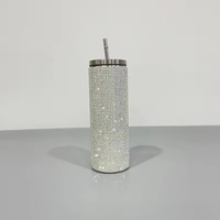 20oz rose vif bleu noir arc-en-ciel léopard strass double paroi isolé sous vide paillettes strass paille tasses