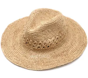 Großhandel individueller Raffia Stroh crochet Cowboy-Huf Sonnenschutz Panama-Huf für Herren