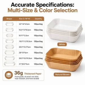 Carta da forno rettangolare HengSu OEM per friggitrice ad aria, resistente al calore, impermeabile, per Ninja Dual <span class=keywords><strong>Cosori</strong></span>, 8,5 pollici, perforata per alimenti - Product Image 3