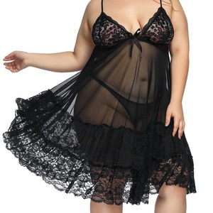 ODM OEM Completo Intimo Plus Size in Pizzo a Contrasto e Rete con Perizoma, <span class=keywords><strong>Pigiama</strong></span> in Pizzo e Rete per Ragazza, Abbigliamento da Notte Casual, Camicia da Notte - Product Image 1