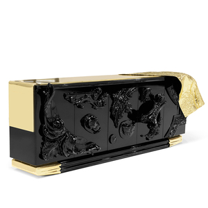 Credenza Moderna Nordica per Sala da Pranzo, Soggiorno e Ingresso, Finitura in Lacca Nera e Dettagli in Ottone Lucido - Product Image 3