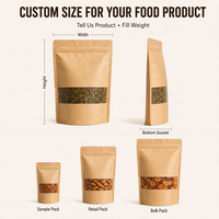 Sacs plats en papier kraft de qualité alimentaire pour noix, aliments secs, épices, biodégradables, écologiques, emballages simples avec logo et fenêtre