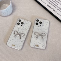 Étui de téléphone transparent de luxe avec nœud papillon 3D argenté pour iPhone 16 15 14 13 12 11 Pro Max, coque transparente mignonne et brillante pour fille