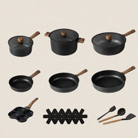 Set Panci Wok Modern Outdoor 15 Buah dengan Cetakan Logo Kustom, Warna Hitam Cokelat Tua Kayu, Panci Susu Bakelite Marmer, Produk Terbaru