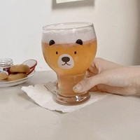 Vaso de Vidrio Estilo Coreano con Diseño de Oso Adorable para Postres y Bebidas Frías, Taza Barrigona para Cerveza y Café Resistente al Calor