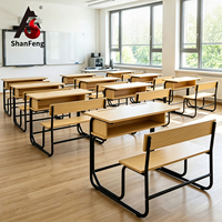 Bureau d'école double avec banc, panneau MDF E1 et structure en acier, ensemble table et chaise pour salle de classe