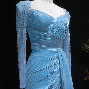 Robes <span class=keywords><strong>de</strong></span> <span class=keywords><strong>soirée</strong></span> <span class=keywords><strong>de</strong></span> luxe Sharon Said SF409 Dubai Blue à manches longues, ornées <span class=keywords><strong>de</strong></span> cristaux fuchsia, pour femmes, pour mariage et fêtes - Product Image 5