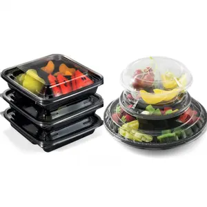 Food Grade Clear PET Small Round Square Plastic Fruit Salad Container Box Hinged Lid Disposable Fresh Cut Fruit Pet Box