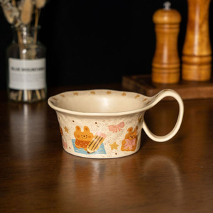 Tazza Grande con Manico Serie Retrò Floreale e Fruttata, Graziosa Tazza in Ceramica per Insalata, Dessert, Yogurt e Caffè - Product Image 5
