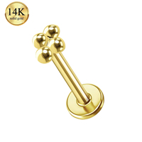 14K Gold Four Gold Bean Basic Style Piercing Ear Bone Stud Lip Stud with Internal Thread Delivery of Titanium Alloy Rods