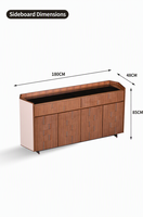 Buffet de luxe en cuir tressé avec verre trempé et décor en acier inoxydable, meuble de salle à manger