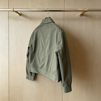 Blouson Harrington zippé vert olive pour homme, col à revers, poches latérales obliques, coupe courte, style vintage, en sergé, vêtement de travail décontracté