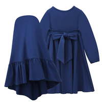 Nouvelle robe musulmane pour enfants, 2 pièces, bleu marine, robe longue, ensemble hijab uni, prière, Ramadan, Eid, abaya islamique pour fille