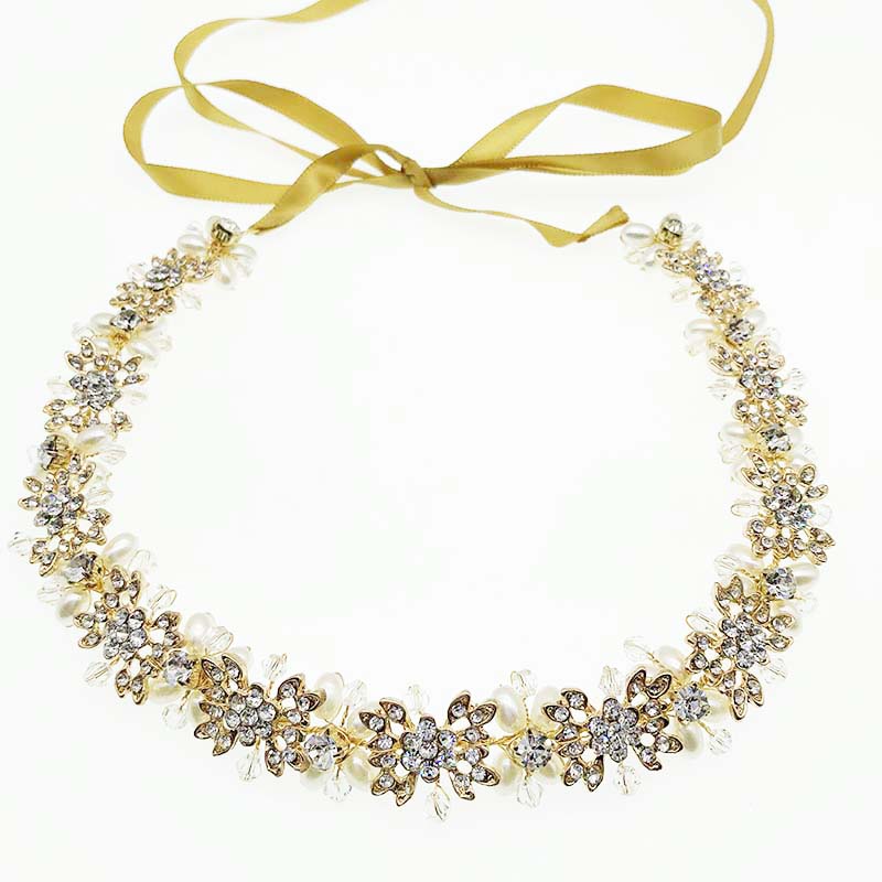 Лидер продаж, золотистые аксессуары для волос с жемчугом для невесты, повязки на голову из сплава, свадебные украшения