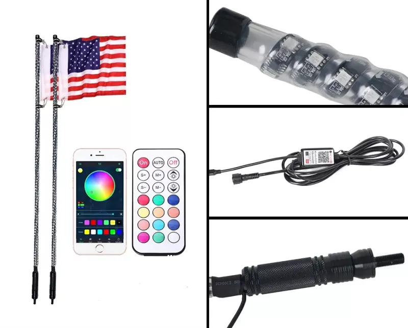Led Whip Light With turn signal and brake light 2ft 3ft 4ft 5ft 6ft Led Flagpole Whip Light LED APP&Remote control Flagpole Lamp