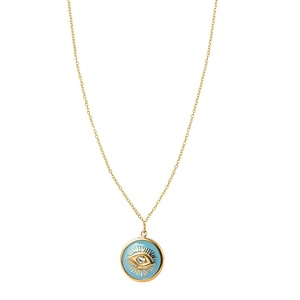 Collar de Moda con Ojo Turco de Cristal Redondo en Acero Inoxidable Azul y Negro, Chapado en Oro para Mujer - Product Image 5