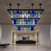 Lustre rectangulaire moderne en verre bleu et transparent, luminaire de plafond carré, lampe suspendue de luxe haut de gamme pour hôtel et restaurant