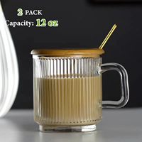 Creative Home Office Latte Espresso Vertical verrerie Rayures eau Tasses à thé nervuré café tasses en verre avec couvercle poignée