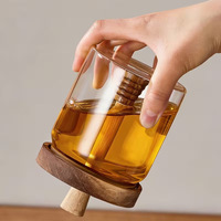 Stoples Madu Kedap Udara Kaca Borosilikat Tinggi 500ml Dengan Tutup Kayu Akasia & Pengaduk Madu untuk Penyimpanan Permen dan Selai.