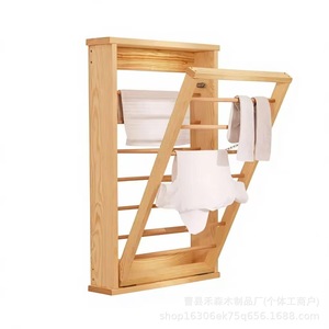 ราวตากผ้าติดผนังแบบพับได้ 3 ชั้น ชั้นวางของไม้สำหรับใช้ภายในอาคาร - Product Image 5