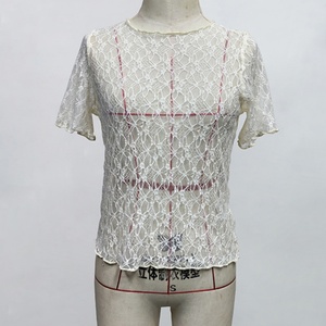 Camiseta de Mujer al por Mayor, Personalizada, OEM, ODM, de Alta Calidad, con Cuello Redondo y Encaje, Manga Corta - Product Image 4