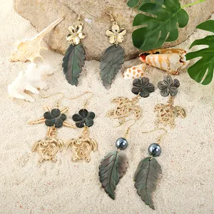 Earrings 2022 Hawaii Natural Inspired Pearl Shell Earrings Tropical Tree Leaf Shape Mother of Pearl Dangle Women Earrings