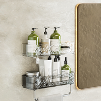 Étagère de douche murale à 2 niveaux, support de rangement de salle de bain transparent texturé avec barre organisatrice, vente en gros