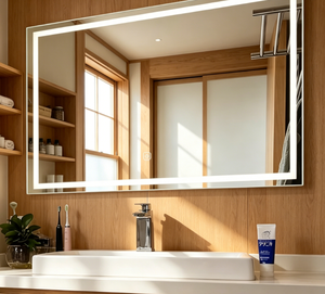 Modern Rectangle LED <b>Bath</b> <b>Mirror</b> Aluminum Alloy Frame Tempered Lenses IP44 Waterproof Touch Control Bathroom Graphic Design - Product Image 4