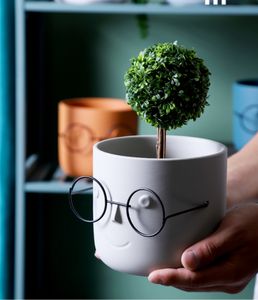 Bonita <span class=keywords><strong>maceta</strong></span> de macarrón de cerámica con acabado esmaltado, gafas de cara redonda con patrón cuadrado para interiores y exteriores para uso en el jardín - Product Image 6