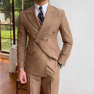 Abito <span class=keywords><strong>Slim</strong></span>-<span class=keywords><strong>Fit</strong></span> da <span class=keywords><strong>uomo</strong></span> doppiopetto con collo a punta all'ingrosso abiti Casual da <span class=keywords><strong>uomo</strong></span> con cerniera e pantaloni a mosca traspiranti - Product Image 1